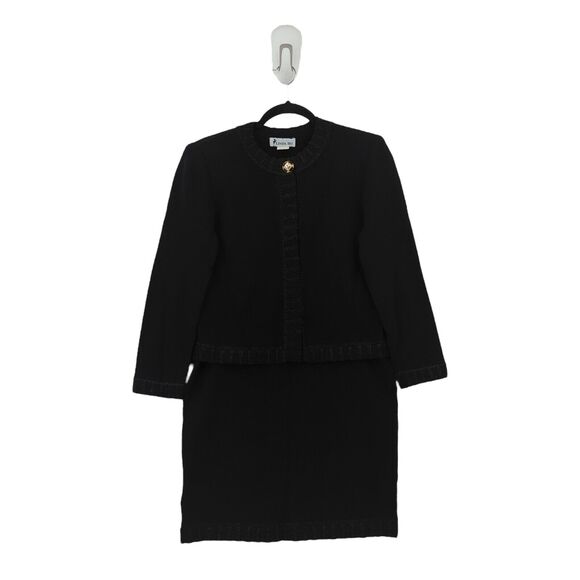 Linda Iki Women S Suit Set Black Knit Blazer Jacket Skirt Shimmer Hawaiian VTG - Picture 1 of 9